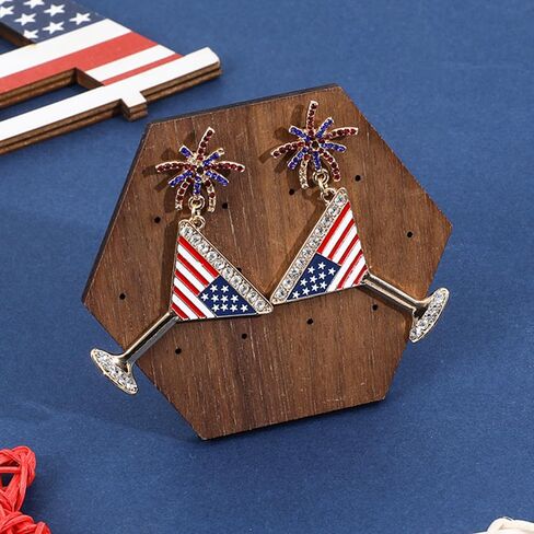 American 4th of July Dangle Earrings for Women | Martini Firework Bow Cherry Earrings | 250th Anniversary Independence Day Patriotic Jewelry in Saudi Arabia