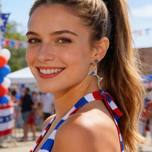 American 4th of July Dangle Earrings for Women | Martini Firework Bow Cherry Earrings | 250th Anniversary Independence Day Patriotic Jewelry in Saudi Arabia