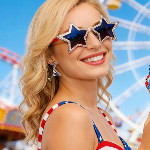 American 4th of July Dangle Earrings for Women | Martini Firework Bow Cherry Earrings | 250th Anniversary Independence Day Patriotic Jewelry in Saudi Arabia