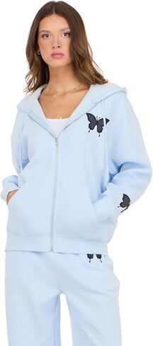 Forever 21 Women's Zip-up Hoodie With Graphic Patches Soft Fleece Sweatshirt in Kuwait
