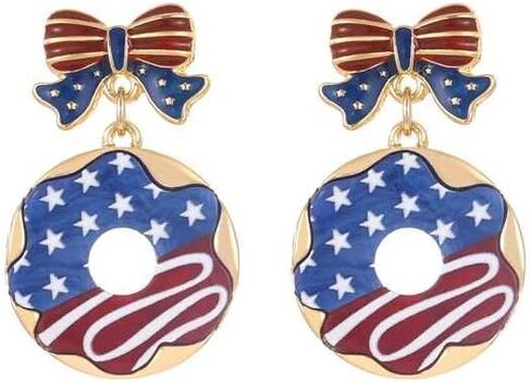 American 4th of July Dangle Earrings for Women | Martini Firework Bow Cherry Earrings | 250th Anniversary Independence Day Patriotic Jewelry in Saudi Arabia