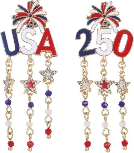 American 4th of July Dangle Earrings for Women | Martini Firework Bow Cherry Earrings | 250th Anniversary Independence Day Patriotic Jewelry in Saudi Arabia