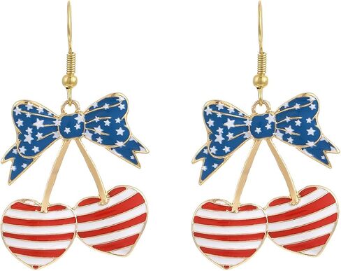 American 4th of July Dangle Earrings for Women | Martini Firework Bow Cherry Earrings | 250th Anniversary Independence Day Patriotic Jewelry in Saudi Arabia
