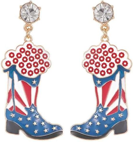 American 4th of July Dangle Earrings for Women | Martini Firework Bow Cherry Earrings | 250th Anniversary Independence Day Patriotic Jewelry in Saudi Arabia