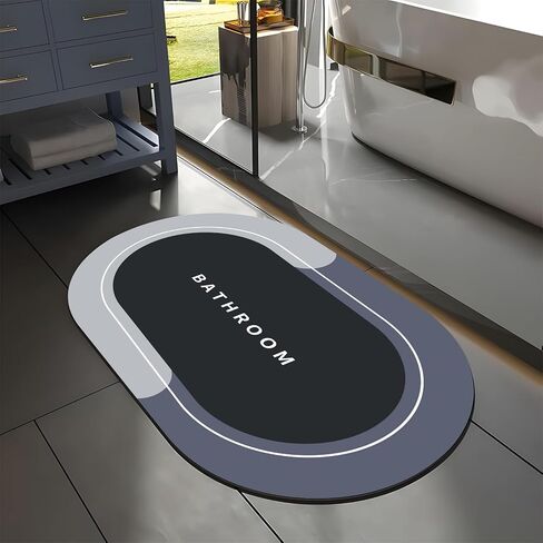 Rubber Bath mats Quick-Drying Non-Slip Bathroom mat Super Absorbent Bath mat Instant Dry Bath mat, Bathroom Rug in Front of The Kitchen Sink, Shower Room, Bathtub, Oval (Black, 23.6"x15.7") in Saudi Arabia