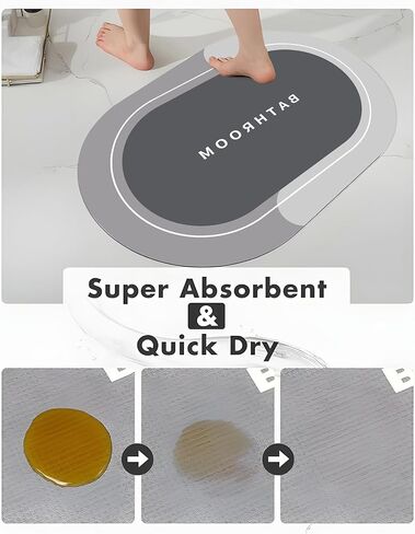 Rubber Bath mats Quick-Drying Non-Slip Bathroom mat Super Absorbent Bath mat Instant Dry Bath mat, Bathroom Rug in Front of The Kitchen Sink, Shower Room, Bathtub, Oval (Black, 23.6"x15.7") in Saudi Arabia