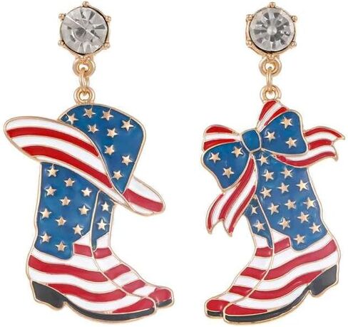 American 4th of July Dangle Earrings for Women | Martini Firework Bow Cherry Earrings | 250th Anniversary Independence Day Patriotic Jewelry in Saudi Arabia