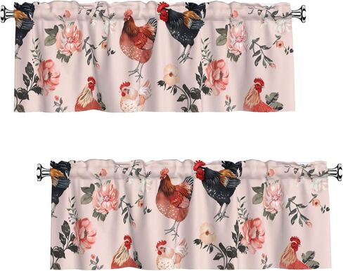 2 Pack Pink Floral Chicken Valance for Windows Curtain Valance for Kitchen Bathroom Bedroom Living Room Window Treatment Decor Curtains Rod Pocket 54x18 Inch in Saudi Arabia