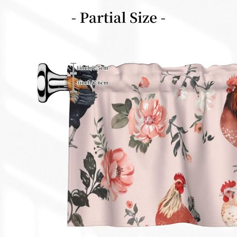 2 Pack Pink Floral Chicken Valance for Windows Curtain Valance for Kitchen Bathroom Bedroom Living Room Window Treatment Decor Curtains Rod Pocket 54x18 Inch in Saudi Arabia