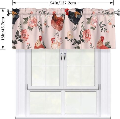 2 Pack Pink Floral Chicken Valance for Windows Curtain Valance for Kitchen Bathroom Bedroom Living Room Window Treatment Decor Curtains Rod Pocket 54x18 Inch in Saudi Arabia