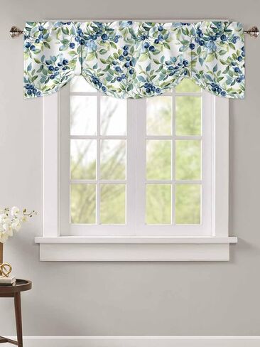 Blue Blueberry Tie Up Valance for Windows Pastoral Plant Green Leaf Watercolor Adjustable Curtain Valance Rod Pocket Balloon Shade Window Treatment for Kitchen Living Room Bedroom 42x12inch in Kuwait