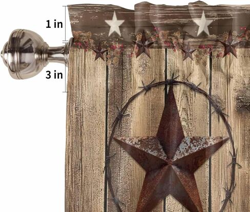 Rustic Country Valances Window Treatment Farmhouse Decor, Western Stars Brown Texture Wooden Print Rod Pocket Valance Curtains for Living Room, Bedroom, Kitchen, 42" W x 12" L - 1 Panel in Kuwait