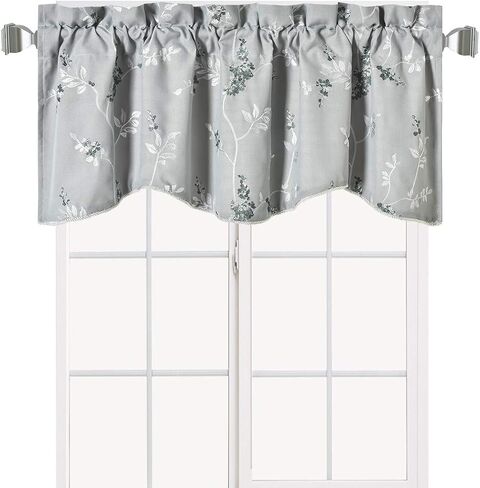 Royal Tradition Sue Floral Branches Embroidered Window Valance, Grey (52x17) Rod Pocket Polyester Valances for Small Windows in Saudi Arabia