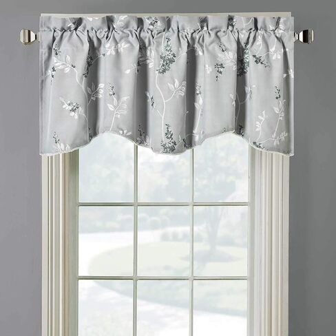 Royal Tradition Sue Floral Branches Embroidered Window Valance, Grey (52x17) Rod Pocket Polyester Valances for Small Windows in Saudi Arabia