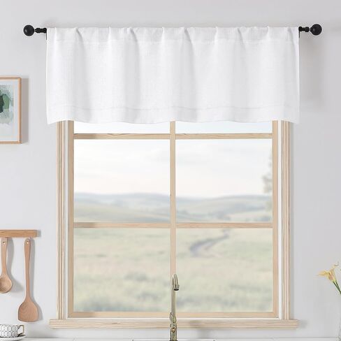 Chyhomenyc Kitchen Curtains 24 Inch Length - Light Filtering Faux Linen Textured Half Window Cafe Curtains, Thick Rod Pocket Short Curtain for Cabinet Bathroom Basement, 30Wx36L, 2 Pieces, Linen Color in Kuwait