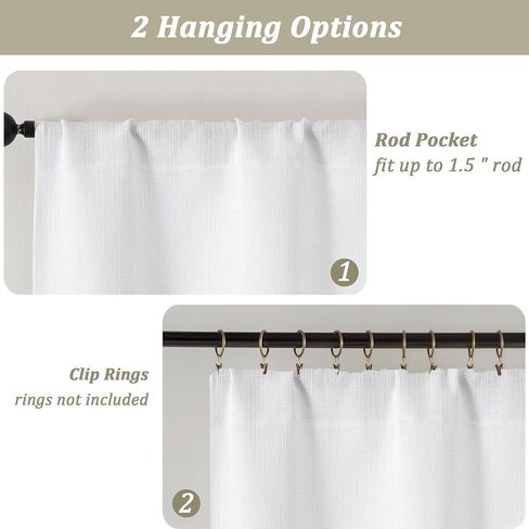 Chyhomenyc Kitchen Curtains 24 Inch Length - Light Filtering Faux Linen Textured Half Window Cafe Curtains, Thick Rod Pocket Short Curtain for Cabinet Bathroom Basement, 30Wx36L, 2 Pieces, Linen Color in Kuwait
