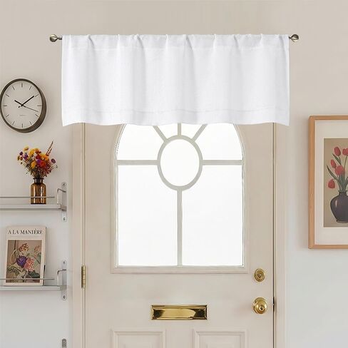 Chyhomenyc Kitchen Curtains 24 Inch Length - Light Filtering Faux Linen Textured Half Window Cafe Curtains, Thick Rod Pocket Short Curtain for Cabinet Bathroom Basement, 30Wx36L, 2 Pieces, Linen Color in Kuwait