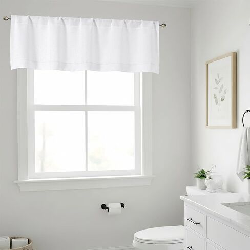 Chyhomenyc Kitchen Curtains 24 Inch Length - Light Filtering Faux Linen Textured Half Window Cafe Curtains, Thick Rod Pocket Short Curtain for Cabinet Bathroom Basement, 30Wx36L, 2 Pieces, Linen Color in Kuwait