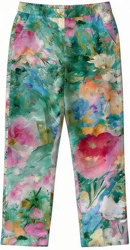 Floral & Tie Dye Print Wide Leg Pants with Elastic Waist, Women‘s Printed Pants, Lightweight Casual Pants for Women in Kuwait