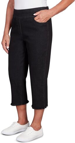 Alfred Dunner Women's Super Stretch Denim Fringe Capri Pant in Kuwait