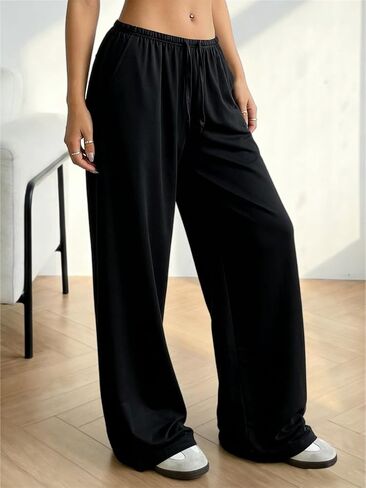 Women' s Wide Leg Pants with Elastic Waistband, Soft Lounge Straight Leg Bottoms for Cozy Daily Wear Autumn Winter in Kuwait