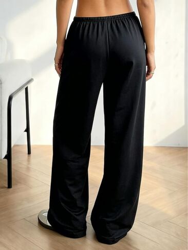 Women' s Wide Leg Pants with Elastic Waistband, Soft Lounge Straight Leg Bottoms for Cozy Daily Wear Autumn Winter in Kuwait