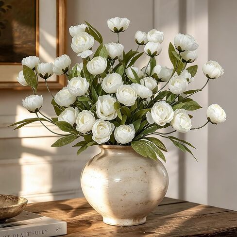 8 Pcs Faux Peonies Artificial Flowers, 27" Long Stem Silk Fake Flowers for Vase, Artificial Peony Bouquet with 24 Bloom Heads for Wedding Centerpieces, Tall Vase Fillers, Home Decor in Kuwait