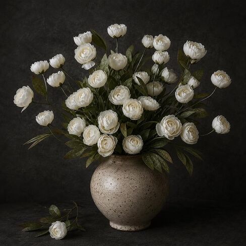8 Pcs Faux Peonies Artificial Flowers, 27" Long Stem Silk Fake Flowers for Vase, Artificial Peony Bouquet with 24 Bloom Heads for Wedding Centerpieces, Tall Vase Fillers, Home Decor in Kuwait