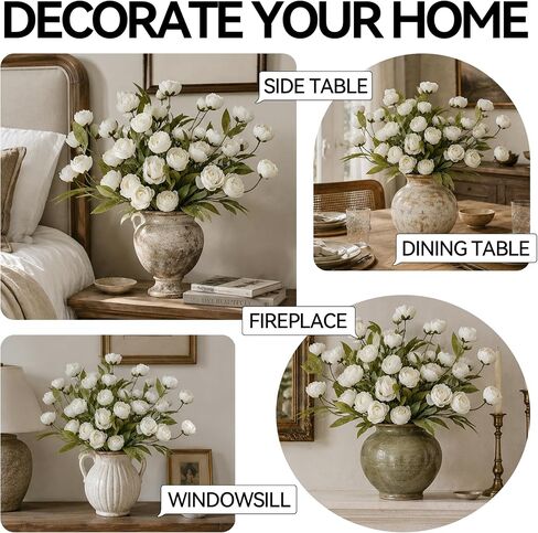8 Pcs Faux Peonies Artificial Flowers, 27" Long Stem Silk Fake Flowers for Vase, Artificial Peony Bouquet with 24 Bloom Heads for Wedding Centerpieces, Tall Vase Fillers, Home Decor in Kuwait
