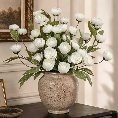8 Pcs Faux Peonies Artificial Flowers, 27" Long Stem Silk Fake Flowers for Vase, Artificial Peony Bouquet with 24 Bloom Heads for Wedding Centerpieces, Tall Vase Fillers, Home Decor in Kuwait