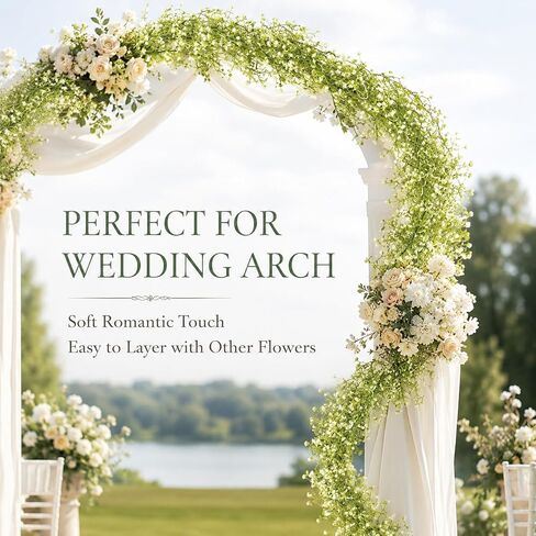 RAINFLOW 2PCS 5.8Ft Baby's Breath Artificial Flowers - Fake Hanging Vine Garland, Faux Babys Breath Bulk Vines for Wedding Arch Party Fireplace Stairs Backdrop Decor in Kuwait