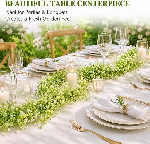 RAINFLOW 2PCS 5.8Ft Baby's Breath Artificial Flowers - Fake Hanging Vine Garland, Faux Babys Breath Bulk Vines for Wedding Arch Party Fireplace Stairs Backdrop Decor in Kuwait