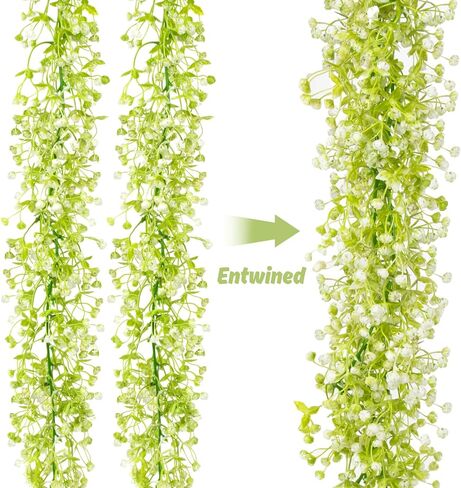 RAINFLOW 2PCS 5.8Ft Baby's Breath Artificial Flowers - Fake Hanging Vine Garland, Faux Babys Breath Bulk Vines for Wedding Arch Party Fireplace Stairs Backdrop Decor in Kuwait