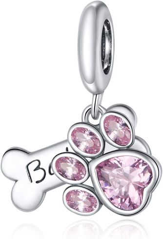 Dog Charm Beads 925 Sterling Silver Pink Crystal Claws Pets Dog Birthday Charm Animal Charms For Bracelets (Pink Claw Pendant) in Kuwait
