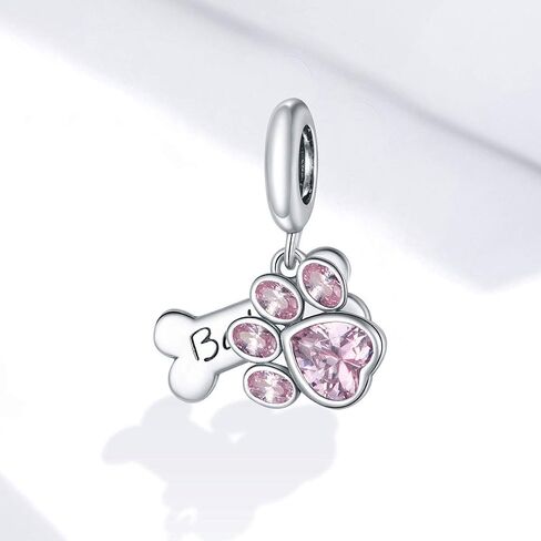 Dog Charm Beads 925 Sterling Silver Pink Crystal Claws Pets Dog Birthday Charm Animal Charms For Bracelets (Pink Claw Pendant) in Kuwait