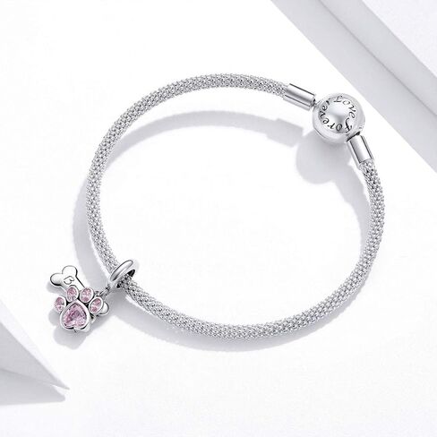 Dog Charm Beads 925 Sterling Silver Pink Crystal Claws Pets Dog Birthday Charm Animal Charms For Bracelets (Pink Claw Pendant) in Kuwait