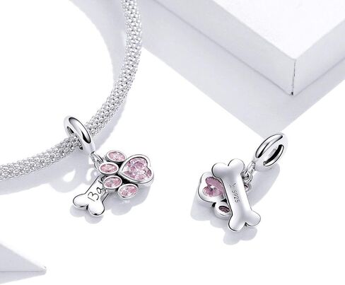 Dog Charm Beads 925 Sterling Silver Pink Crystal Claws Pets Dog Birthday Charm Animal Charms For Bracelets (Pink Claw Pendant) in Kuwait