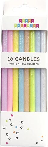 Party Partners 16-Count Deluxe Birthday Candles, 4.75" Tall, Pastel Glitter Rainbow in Saudi Arabia