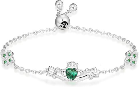 Dreamboat Sterling Silver Claddagh Bracelet for Women Irish Bracelet Shamrock Clover Heart Green Emerald May Birthstone Irish Gift Made In Ireland Luck Scottish Jewelry in Kuwait