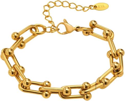 18K Gold Plated Chain Link Bracelet, Adjustable Length, Ball Accent Design in Saudi Arabia