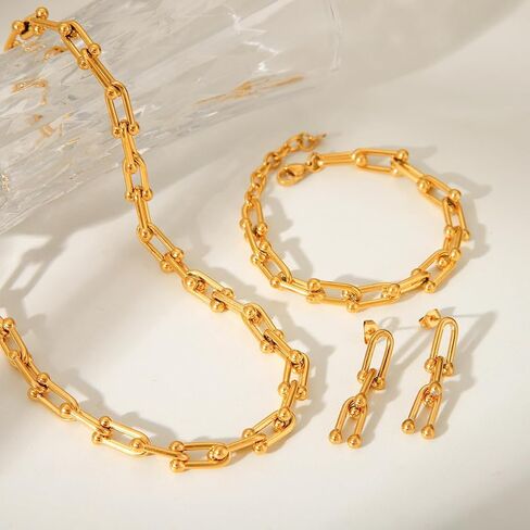 18K Gold Plated Chain Link Bracelet, Adjustable Length, Ball Accent Design in Saudi Arabia
