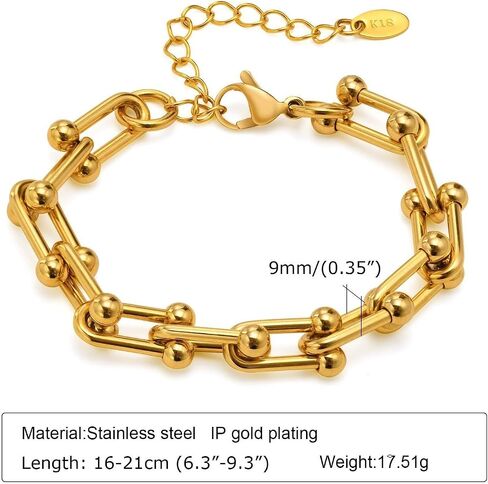 18K Gold Plated Chain Link Bracelet, Adjustable Length, Ball Accent Design in Saudi Arabia