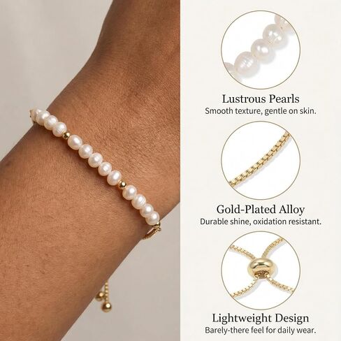 Pearl Bracelet for Women Adjustable Gold Dainty Baroque Chain Jewelry Elegant Stylish Fashion Accessory Minimalist Unique in Saudi Arabia