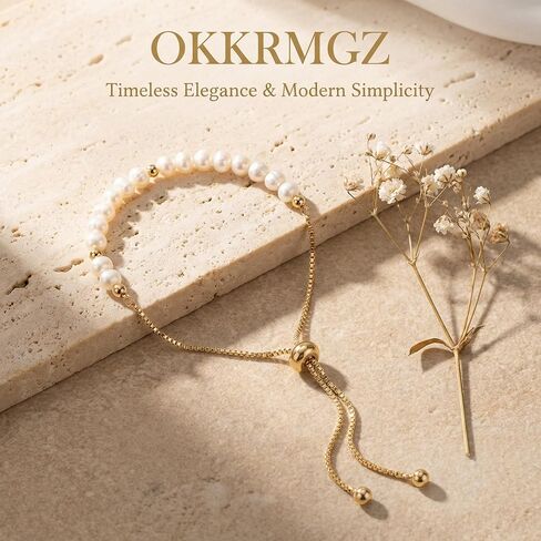 Pearl Bracelet for Women Adjustable Gold Dainty Baroque Chain Jewelry Elegant Stylish Fashion Accessory Minimalist Unique in Saudi Arabia