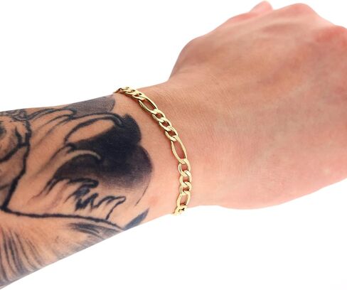 Nuragold 10k Real Yellow Gold Figaro Link 5.5mm Chain Bracelet (7"-9") Italian Jewelry for Men & Women in Kuwait
