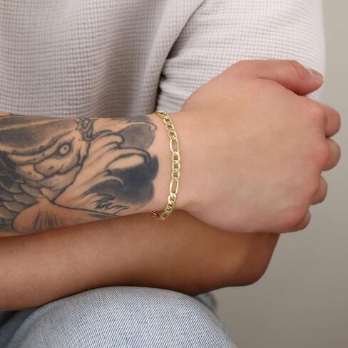 Nuragold 10k Real Yellow Gold Figaro Link 5.5mm Chain Bracelet (7"-9") Italian Jewelry for Men & Women in Kuwait