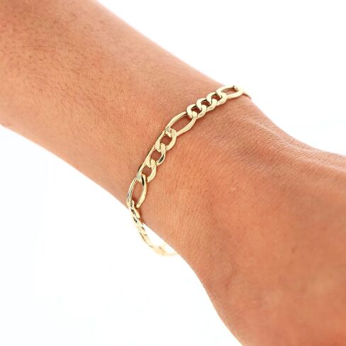 Nuragold 10k Real Yellow Gold Figaro Link 5.5mm Chain Bracelet (7"-9") Italian Jewelry for Men & Women in Kuwait