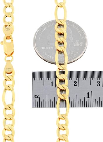 Nuragold 10k Real Yellow Gold Figaro Link 5.5mm Chain Bracelet (7"-9") Italian Jewelry for Men & Women in Kuwait