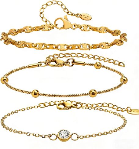 Stackable Gold Bracelets for Women Non Tarnish Waterproof 18k Gold Plated Stainless Steel Bangles Adjustable Length Birthday Gifts Jewelry in Kuwait