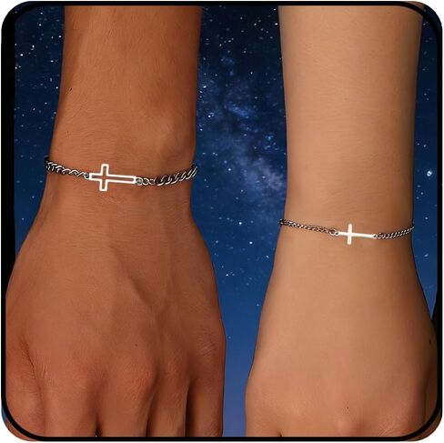 Couples Bracelets for Women/Men Matching Bracelets Adjustable Heart/Cross Couples Matching Bracelet Stainless Steel Promise Bracelet Valentine Anniversary Birthday Christmas Gift in Saudi Arabia